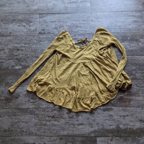 FP WE THE FREE Sundae Long Sleeve Low Back Tee Top Olive Bitters - Picture 2 of 5